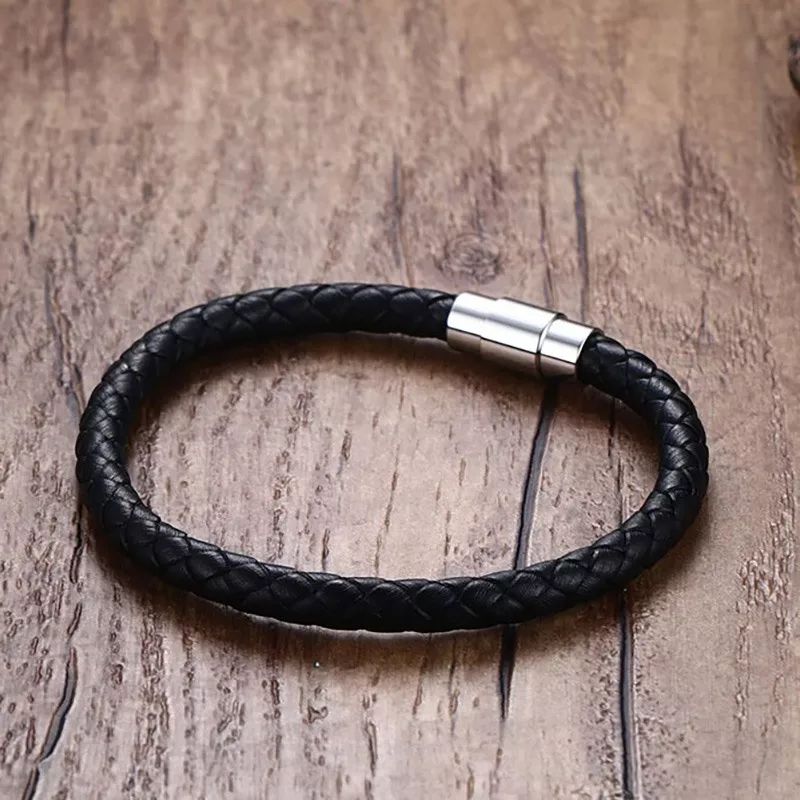 Men’s Black Leather Woven Bracelet